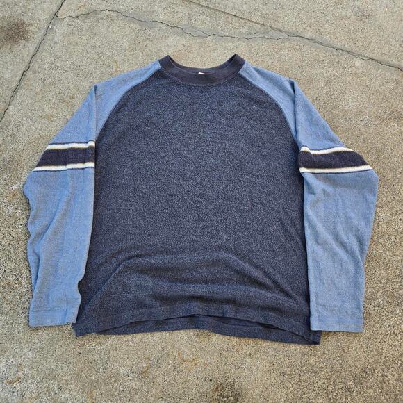 Vtg Y2k SIDEOUT Colorblock Two Tone Stripe Lightweight Fleece Sweatshirt Lg - Picture 1 of 5